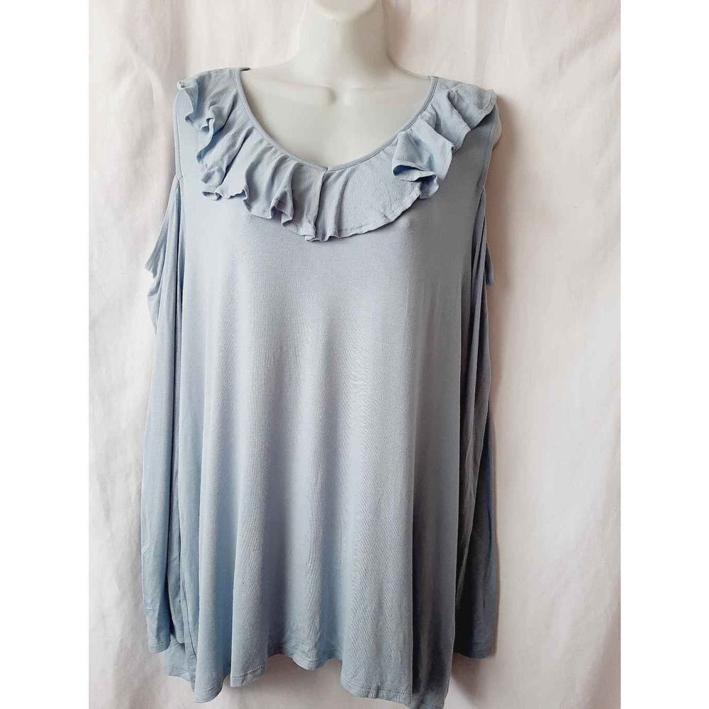 Cato light blue soft stretch ruffle neck cold shoulder XL Long Sleeve top